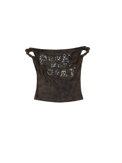 Vintage Dark Y2K Leopard Print Crop Top T-Shirt