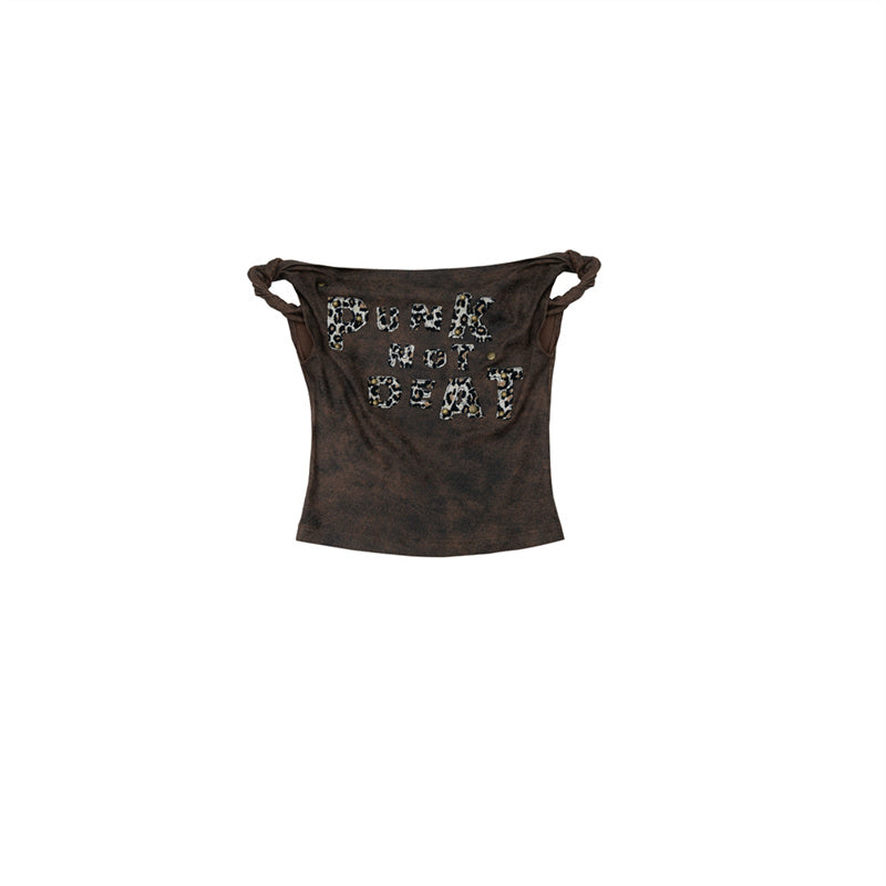 NO ROMANCE禁忌浪漫 Vintage Dark Y2K Leopard Print Crop Top T-Shirt