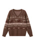DIDDI MODA Fair Isle Bow V Neck Knit Sweater