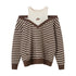 DIDDI MODA Retro Stripe Off Shoulder V Neck Sweatshirt