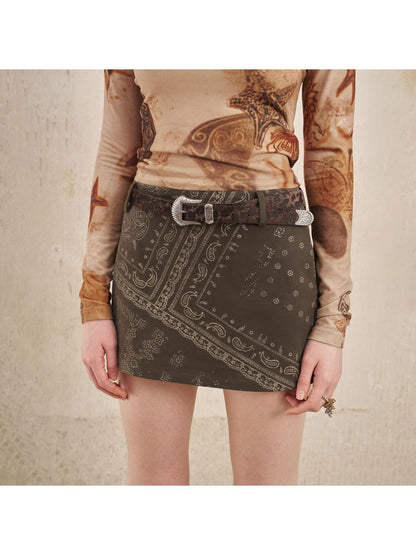 DIDDI MODA Paisley Print A Line Mini Skirt In Green