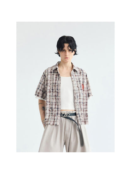 Peoplesense Plaid Two Piece Short Sleeve Cotton Shirt With Polo Collar