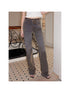 2th Desire Flared Patchwork Leopard Check Lace Flare Jeans With Detachable Skirt