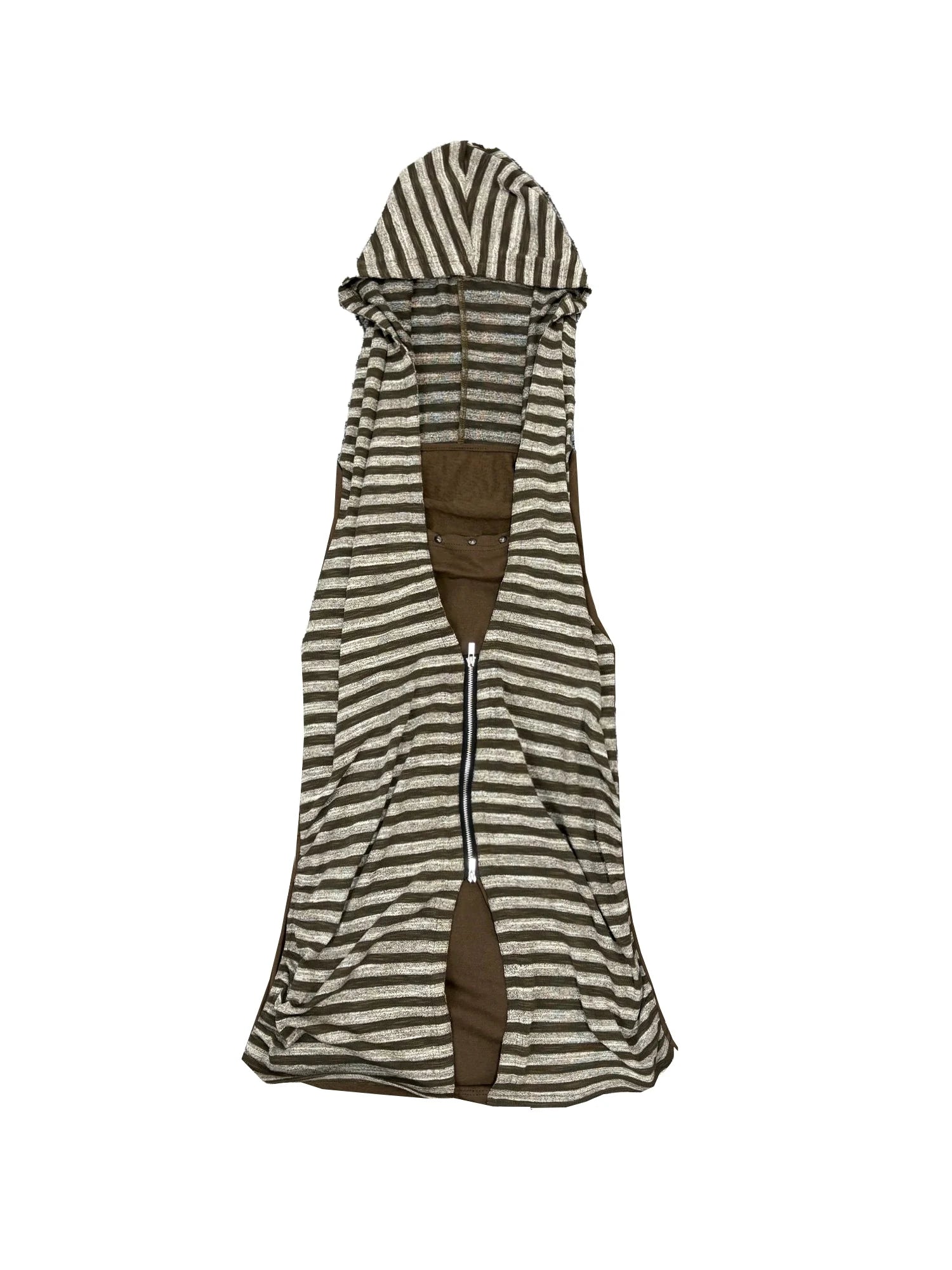 Multi-Way Striped Hooded Layered Zip Vest T-Shirt