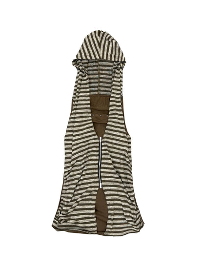 Multi-Way Striped Hooded Layered Zip Vest T-Shirt