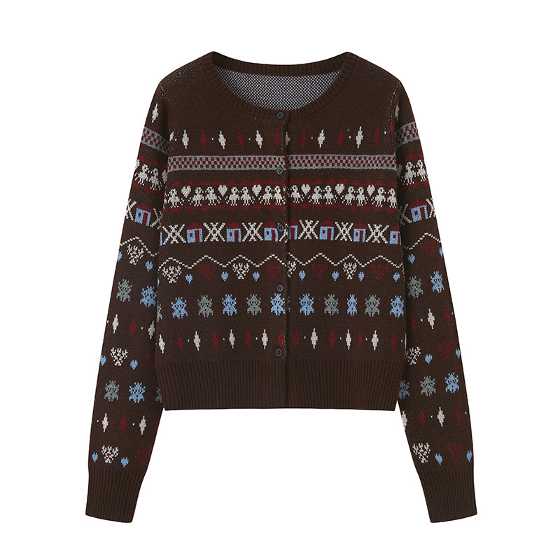 DIDDI MODA Fair Isle Vintage Playful Intarsia Wool Cardigan