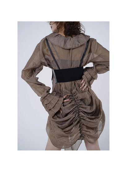 Textured Sleeve Versatile Shirt Dress