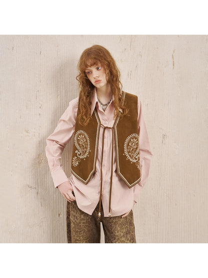 DIDDI MODA Bohemian Cashew Embroidery PU Vest