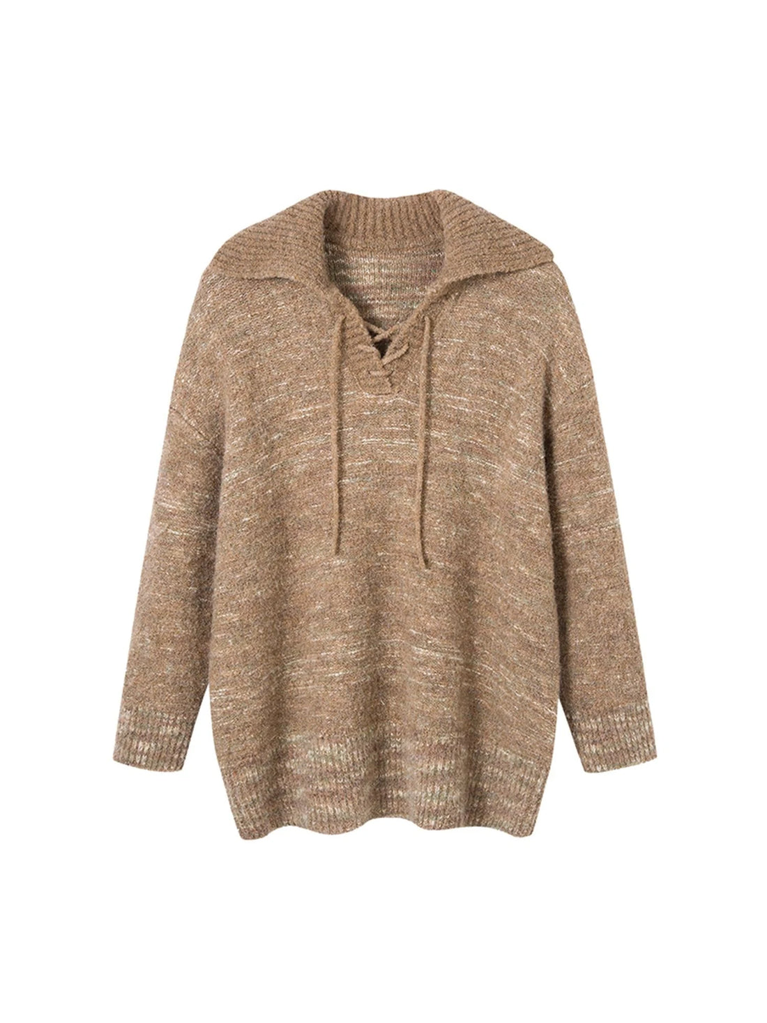 Vintage Collar Striped Hem Distressed Sweater