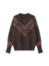 DIDDI MODA Retro Star V Neck Colorblock Knit Sweater