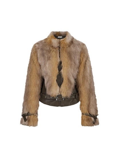 Vintage Faux Fur Trimmed Waistcoat Jacket For Women