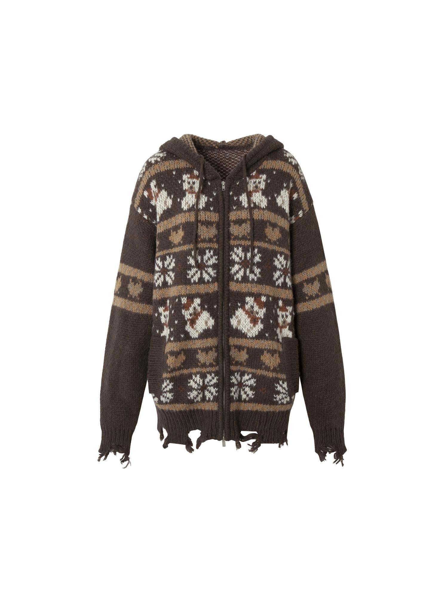 NO ROMANCE Cozy Fair Isle Mohair Wool Knit Cardigan Sweater