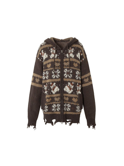 NO ROMANCE Cozy Fair Isle Mohair Wool Knit Cardigan Sweater