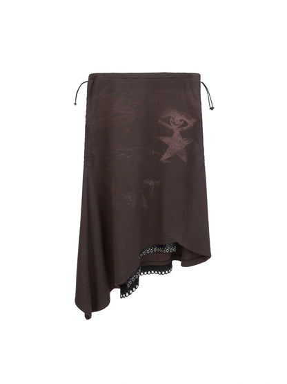 Vintage Punk Print Adjustable Low Waist Skirt