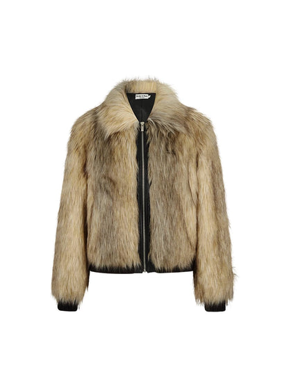 Luxury Fox Fur Faux Coat Lazy Chic Brown Fall Winter Jacket
