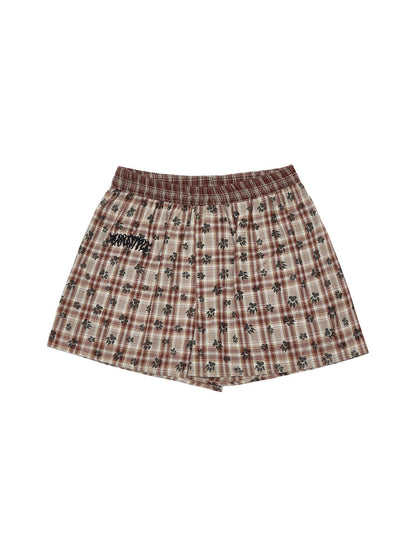 Peoplesense All Over Print Contrast Check Cotton Shorts Loose Fit
