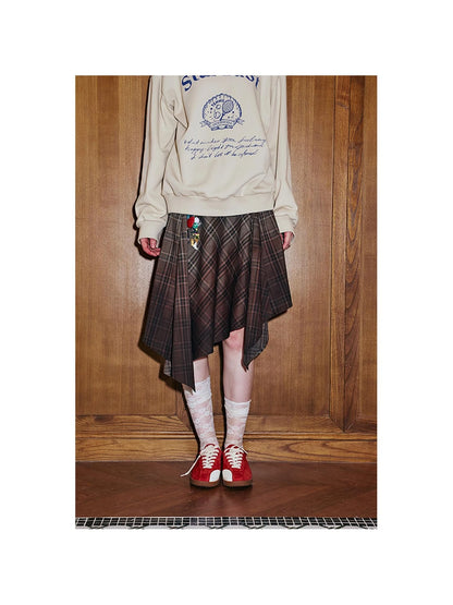 Plaid Gradient Asymmetrical Skirt