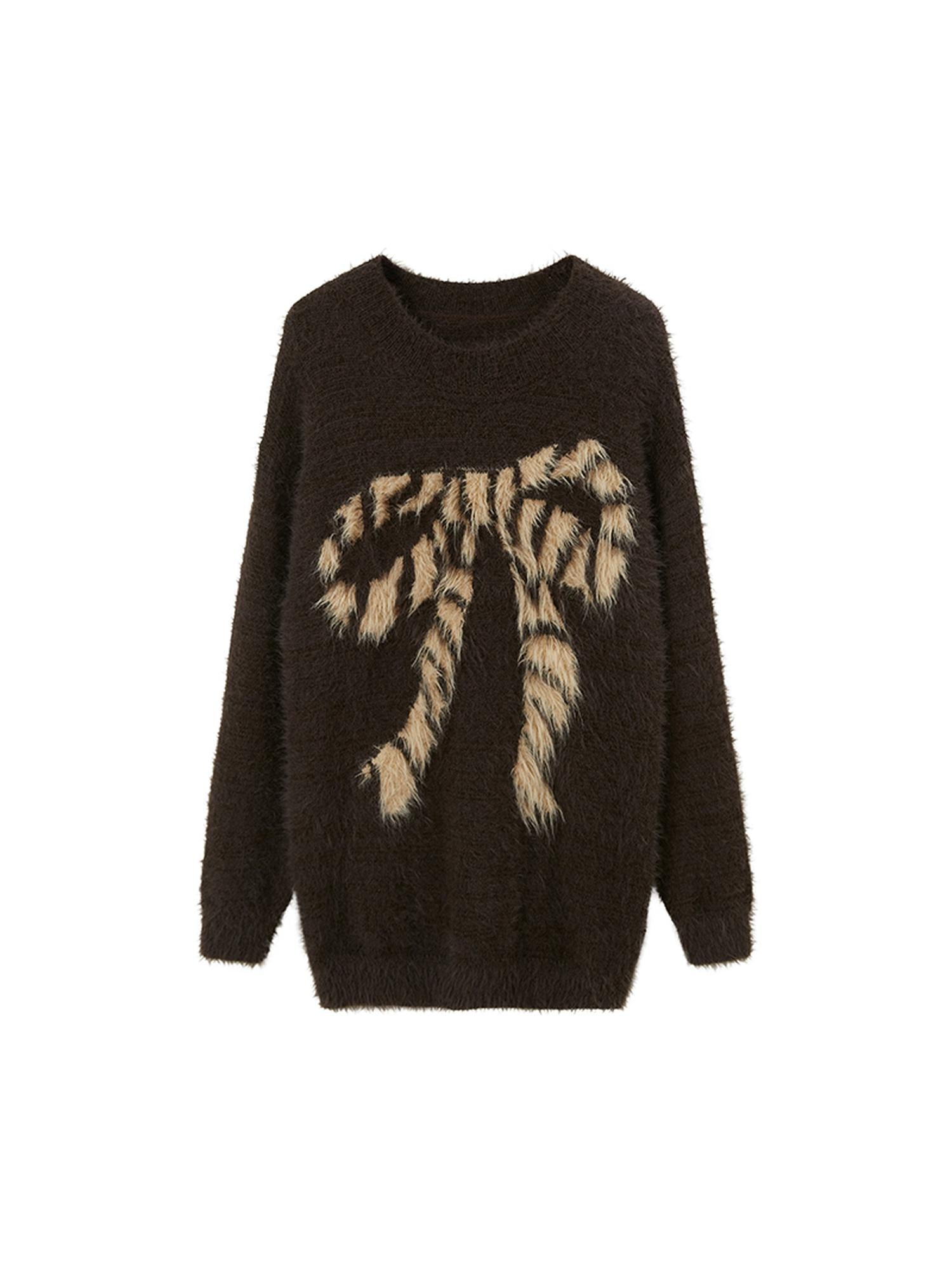 DIDDI MODA Butterfly Bow Knit Sweater With Faux Fur Trim