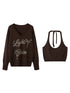 DIDDI MODA Vintage Leopard Knit Set Cardigan Skirt