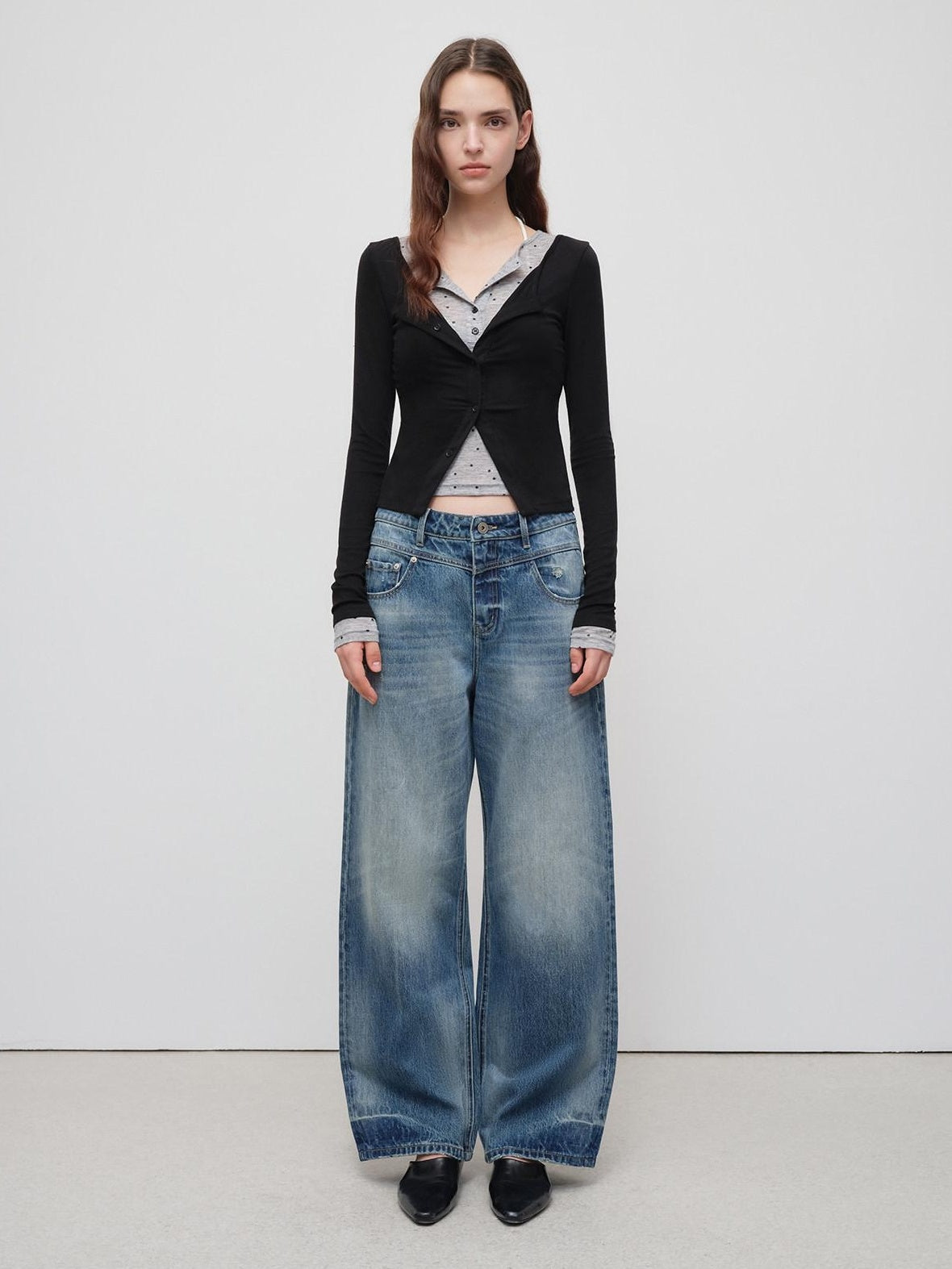 RUN TO THE FUTURE Vintage Washed Cotton Natural Waist No Stretch Ladies Blue Straight Jeans