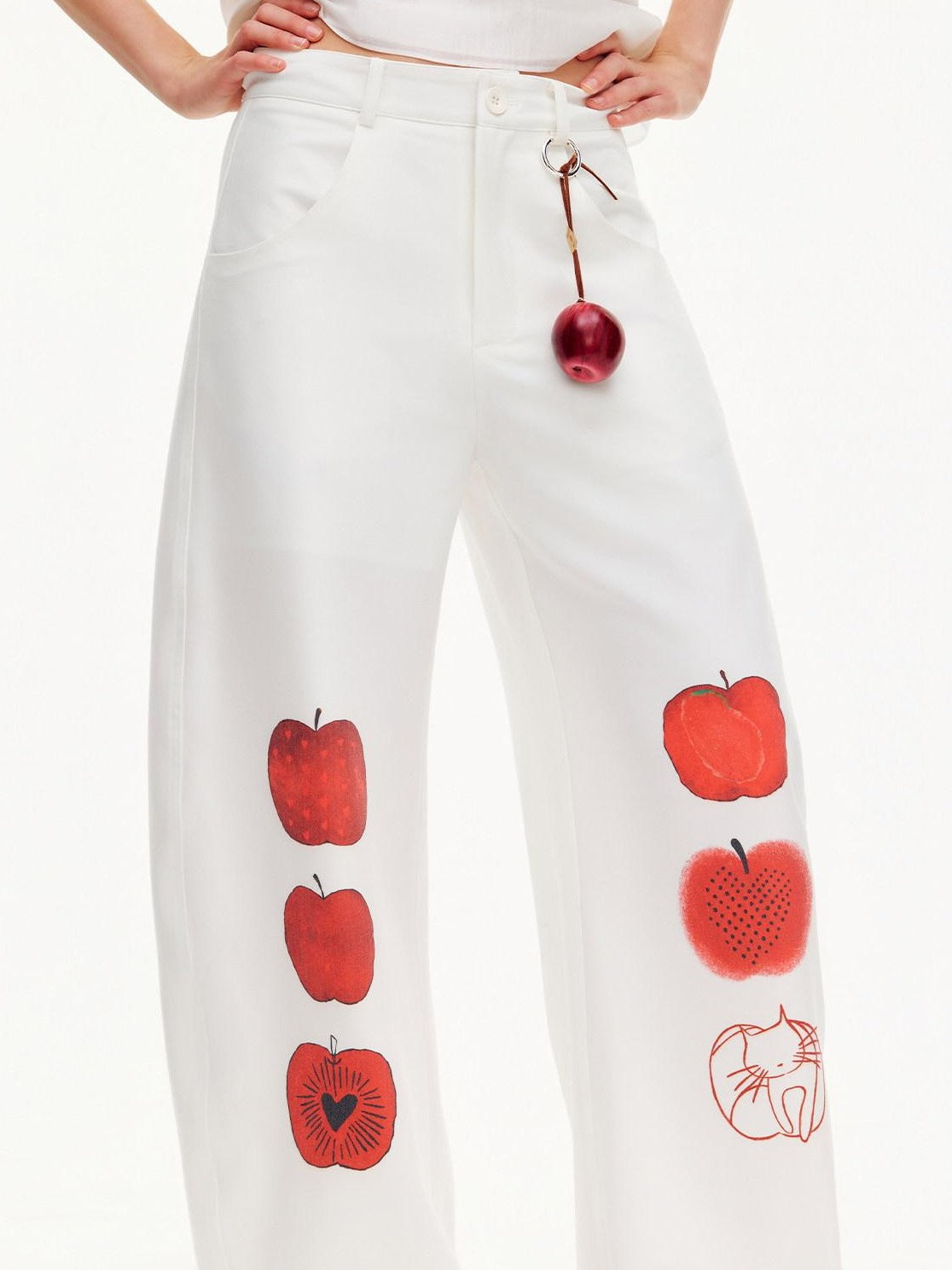 OuttheBlue White Printed Curved Leg Women&