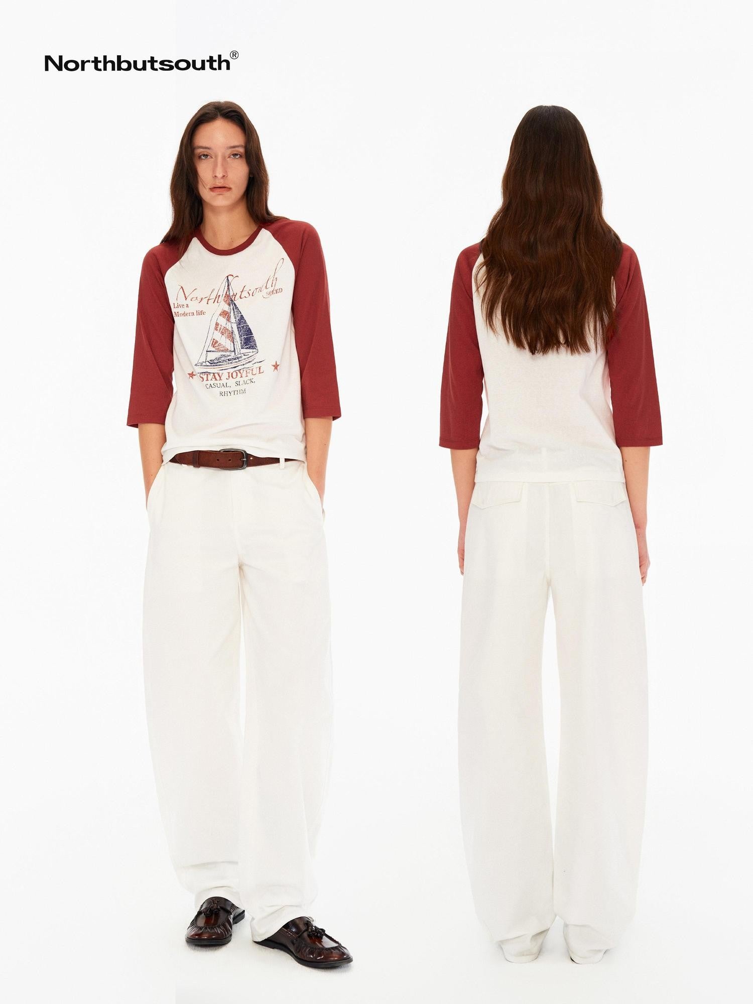 Northbutsouth Sail Distressed Print Logo Contrast Raglan Women&