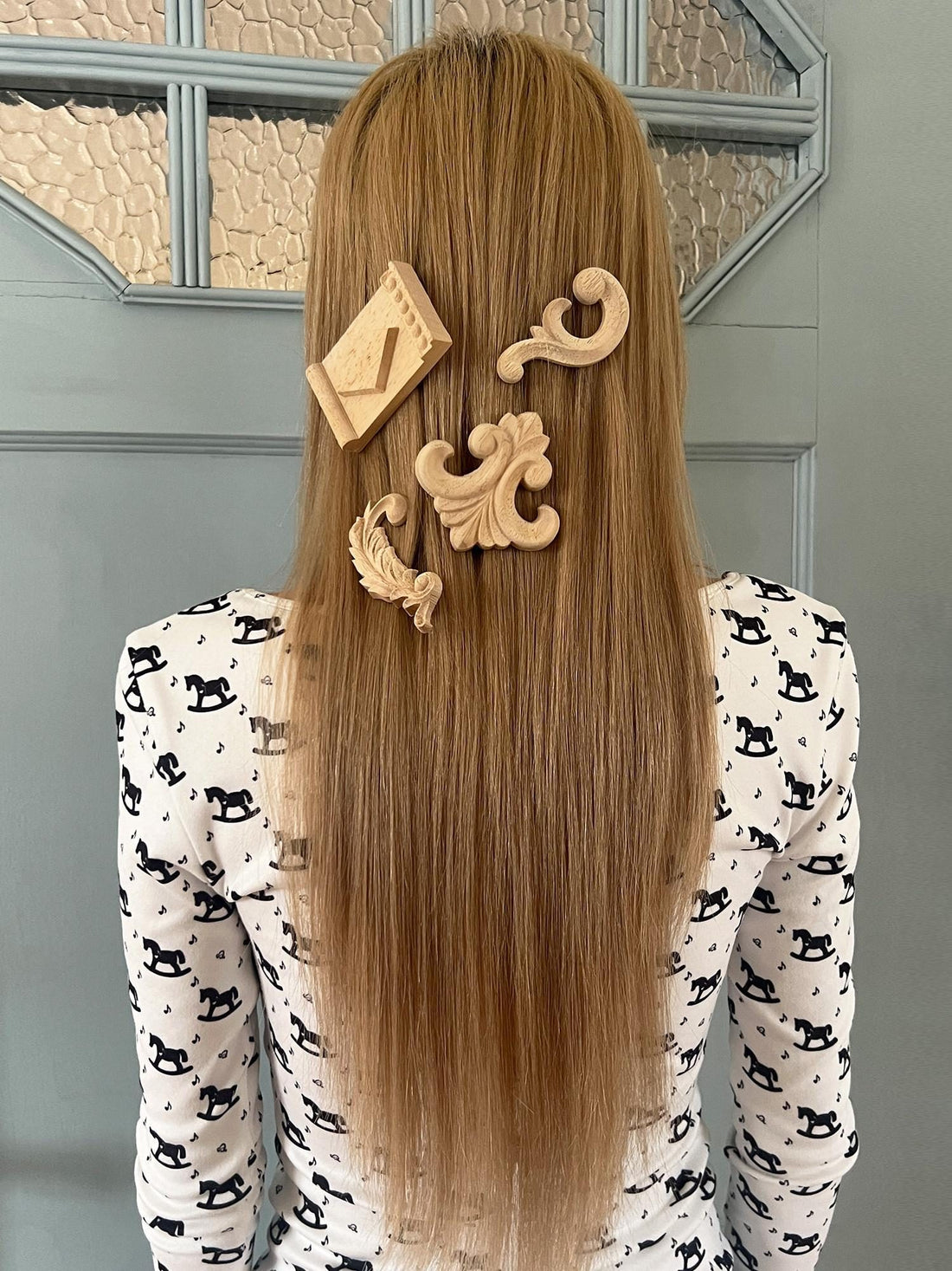 nit alcove Strong Hold Wooden Side Clips Set Natural Wood Grain Laser Grip Hair Accessories