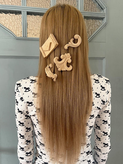 nit alcove Strong Hold Wooden Side Clips Set Natural Wood Grain Laser Grip Hair Accessories