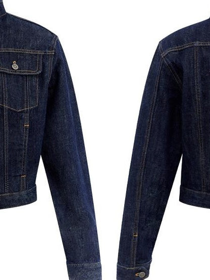 RUN TO THE FUTURE Indigo Two Piece Denim Set Button Jacket Casual Neutral Female Wide-Leg Jeans
