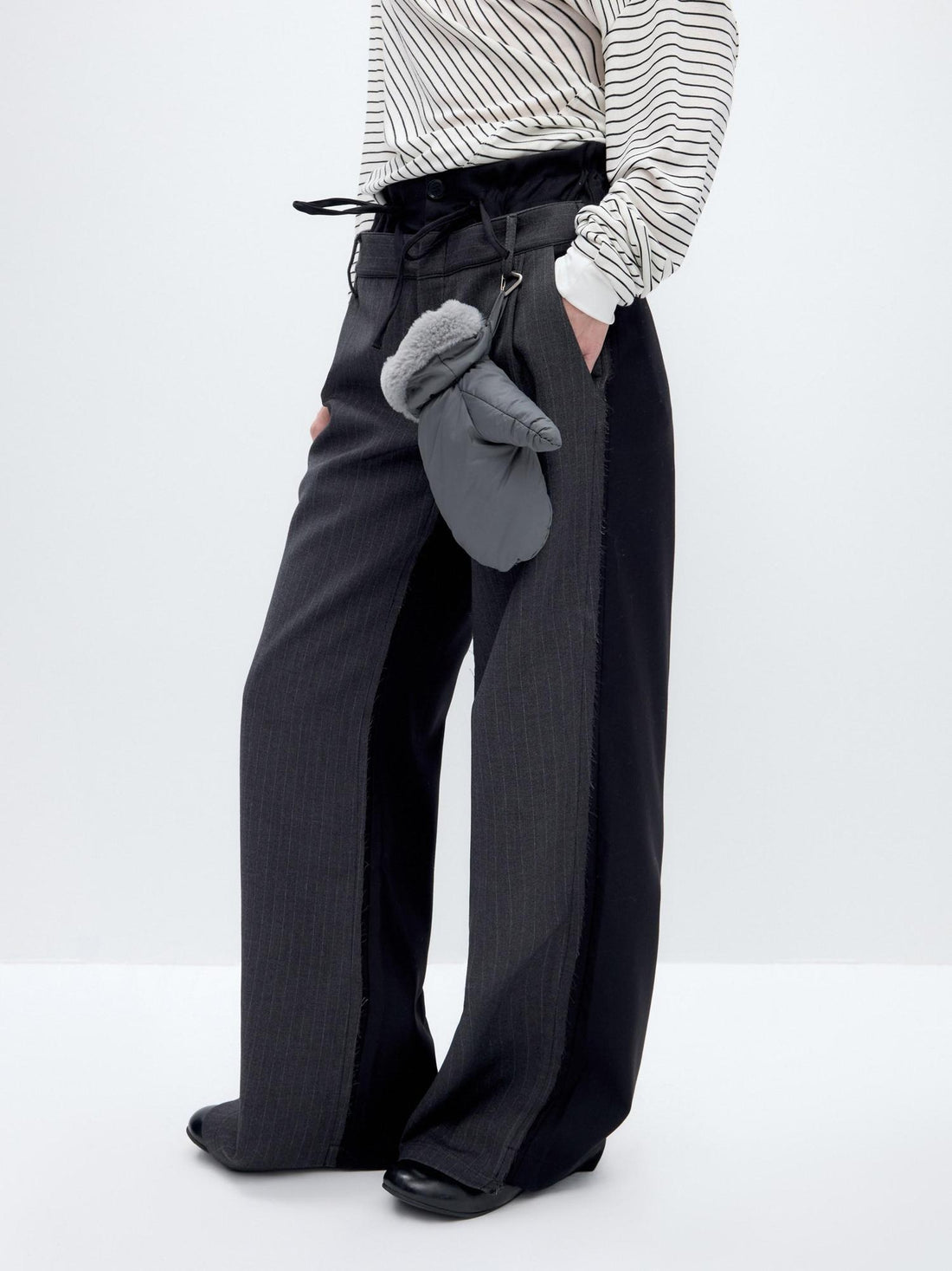 RUN TO THE FUTURE Double Waist Low Rise Pocketed Zipper Fly Women Black Gray Straight Pants