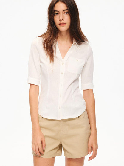 Northbutsouth Snowflake Texture Lightweight Slim Fit V-neck Mid Sleeve Women&