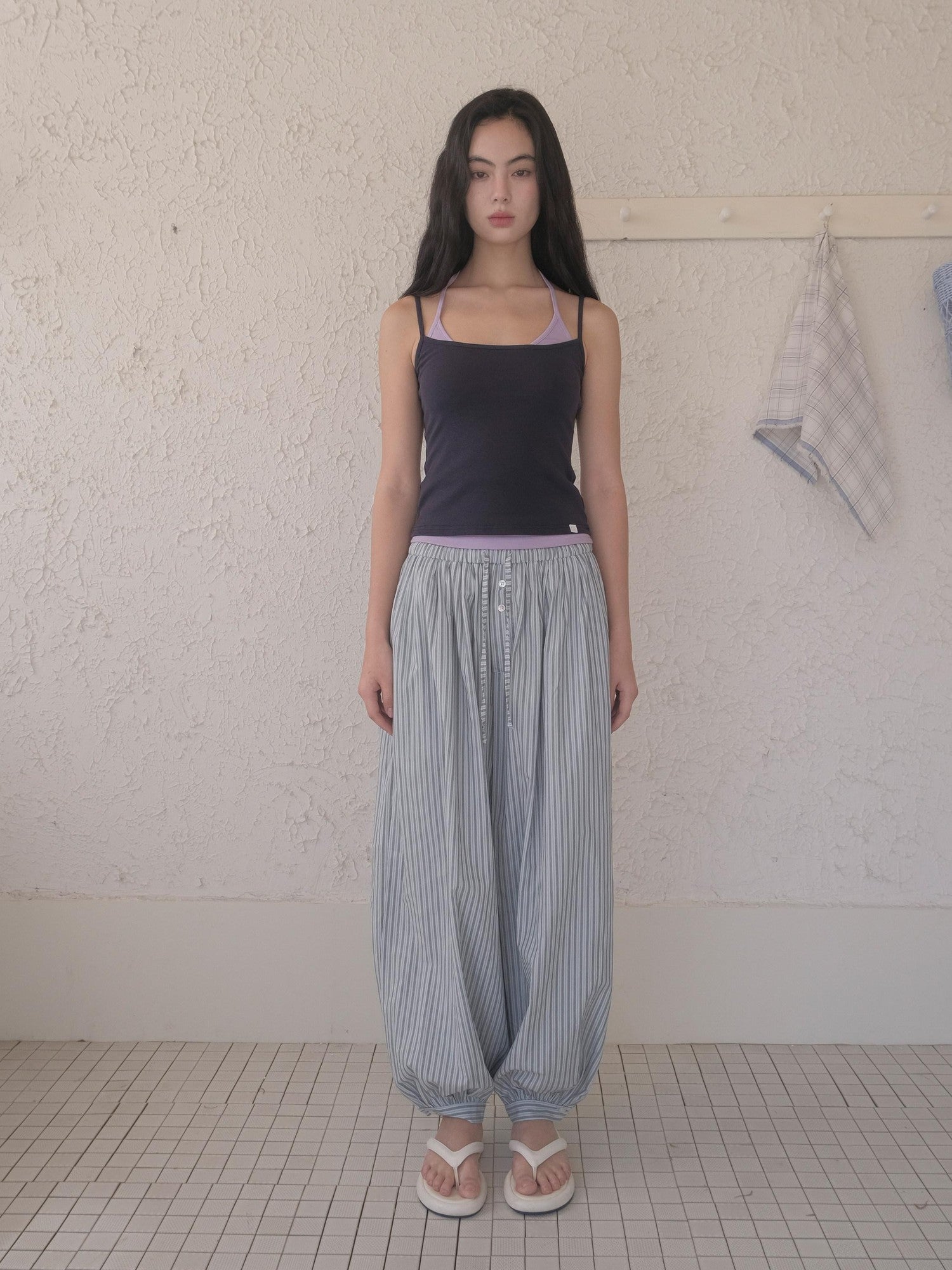DKZ OFFICIAL Blue White Striped Relaxed Tapered Women&