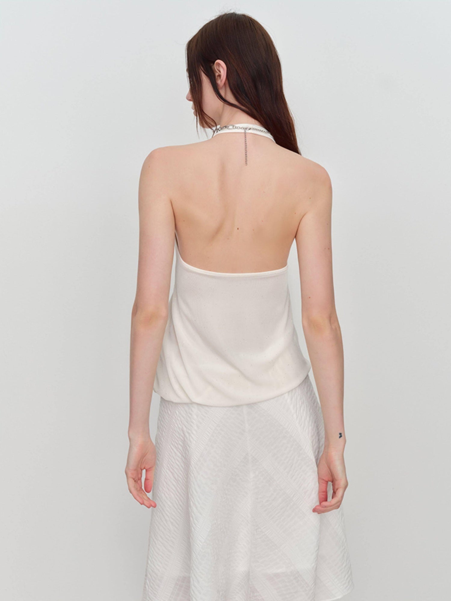 RUN TO THE FUTURE Shimmer Sequin Halter Cropped Unlined Solid Stretch Polyester Women Camisoles