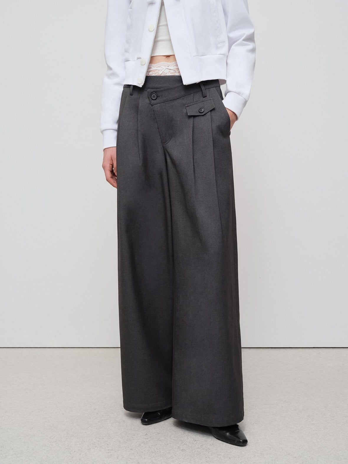 RUN TO THE FUTURE Soft Stretch Midrise Gray Casual Womens Zip Fly Polyester Lyocell Wide-Leg Pants
