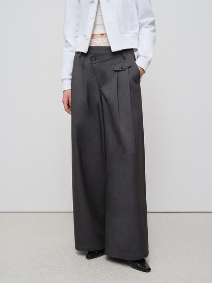 RUN TO THE FUTURE Soft Stretch Midrise Gray Casual Womens Zip Fly Polyester Lyocell Wide-Leg Pants