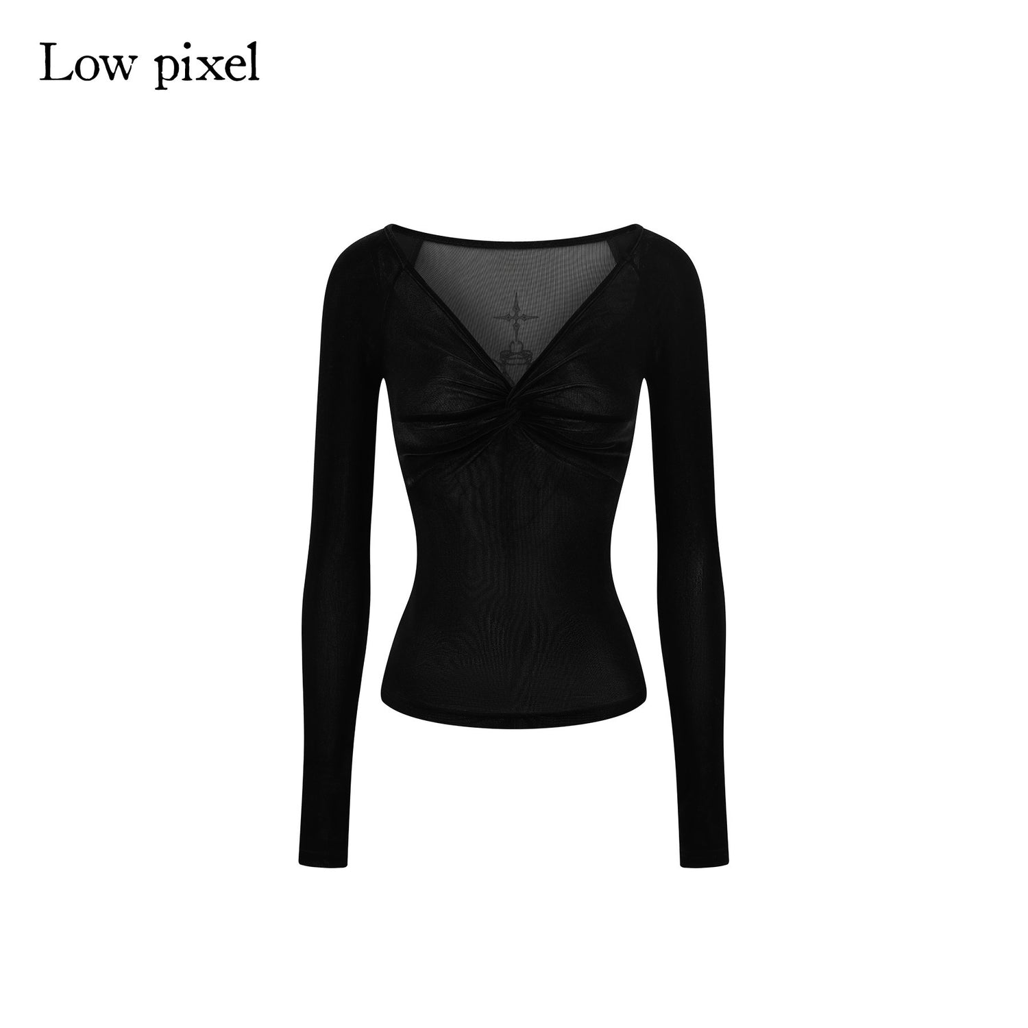 Low pixel Flocked Velvet Mesh V-neck Slim Dark Aesthetic Daily Wear Long Sleeve Crop Tops