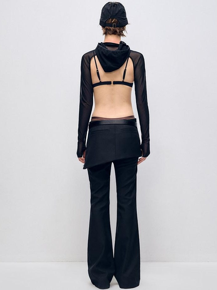 RUN TO THE FUTURE Low Waist Zip Slim Minimal Microflare Women Classic Black Flare Pants