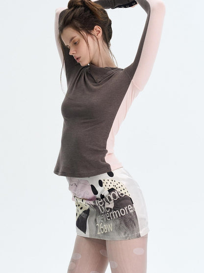The NeverMore Brushed Viscose Spandex Sexy Slim Half Open Collar Long Sleeve Crop Tops