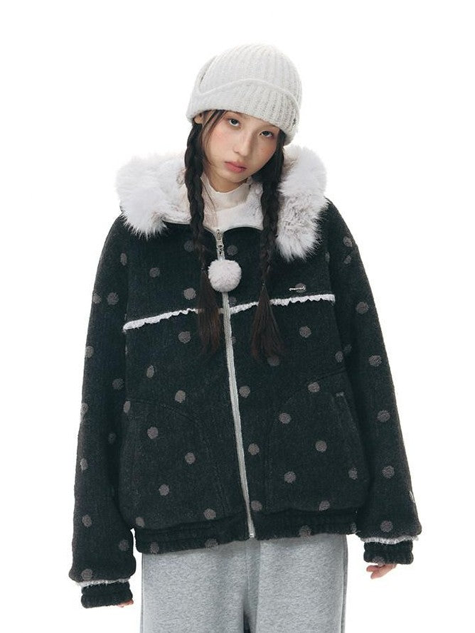 NAPSNAPS Black Polka Dot Reversible Patchwork Hooded Women&