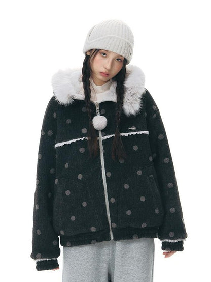NAPSNAPS Black Polka Dot Reversible Patchwork Hooded Women&