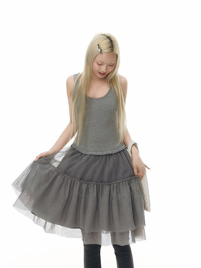 NAPSNAPS Tulle Spliced Knit Vest Women&