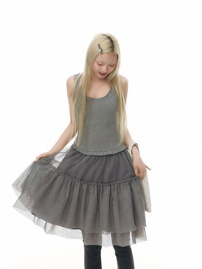 NAPSNAPS Tulle Spliced Knit Vest Women&