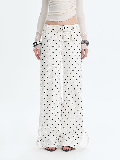 The NeverMore White Polka Dot V Waist Loose Fit Button Fly Women Denim Straight Leg Jeans