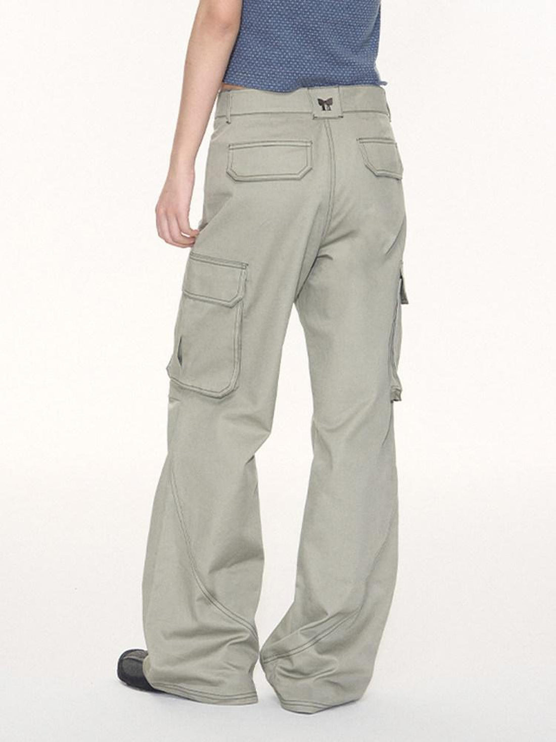 NAPSNAPS Khaki Vintage Cargo Embroidered Low Waist Women&