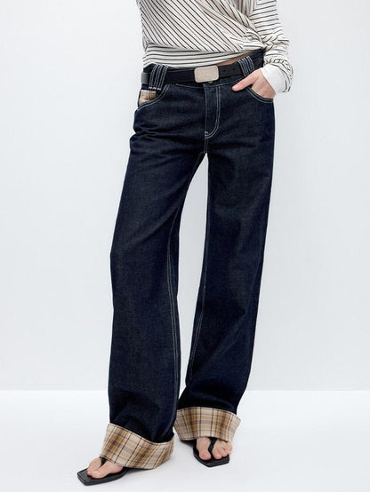 RUN TO THE FUTURE Washed Low Waist Wide Leg Loose Fit Casual Denim Indigo Straight Jeans