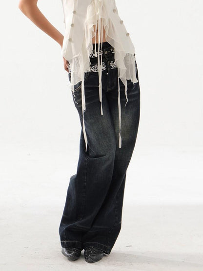 DoublePunch Sequin Embroidered Double Waistband Curved Cut Women&