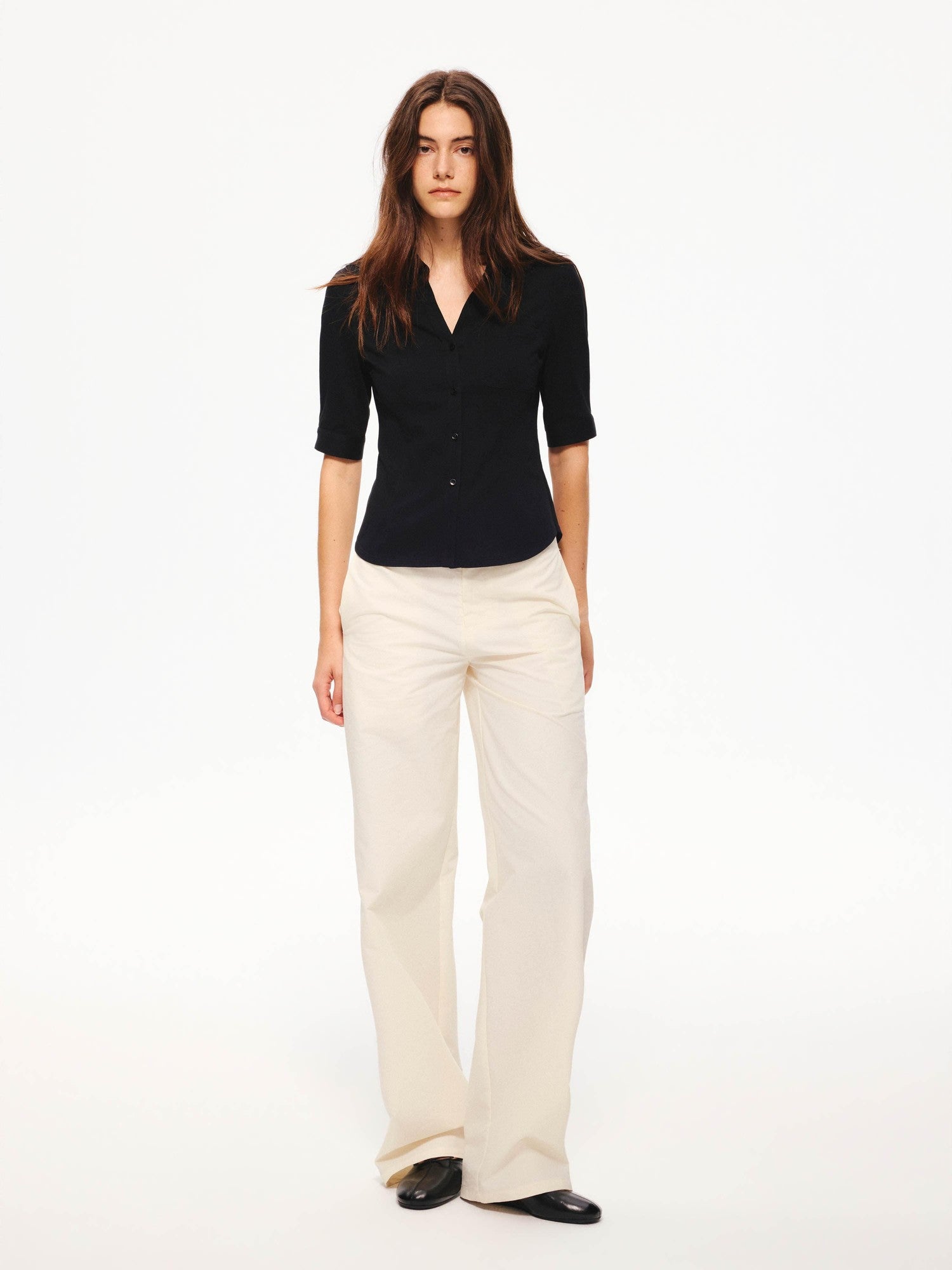 Northbutsouth Snowflake Texture Lightweight Slim Fit V-neck Mid Sleeve Women&