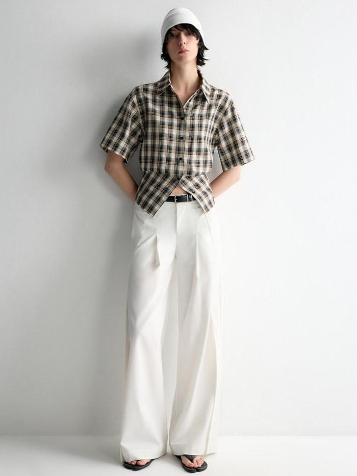 RUN TO THE FUTURE Skin Friendly Breathable Vintage Slim Tie Women Plaid Button Collar Shirts