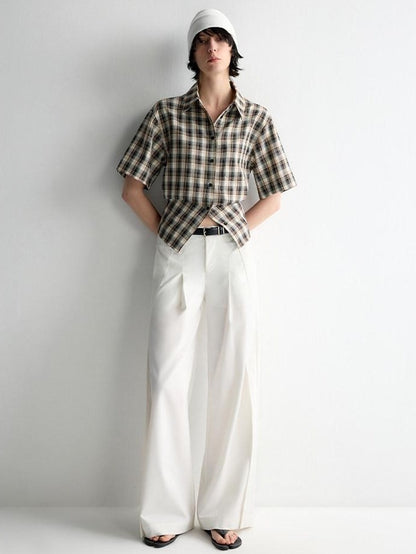 RUN TO THE FUTURE Skin Friendly Breathable Vintage Slim Tie Women Plaid Button Collar Shirts