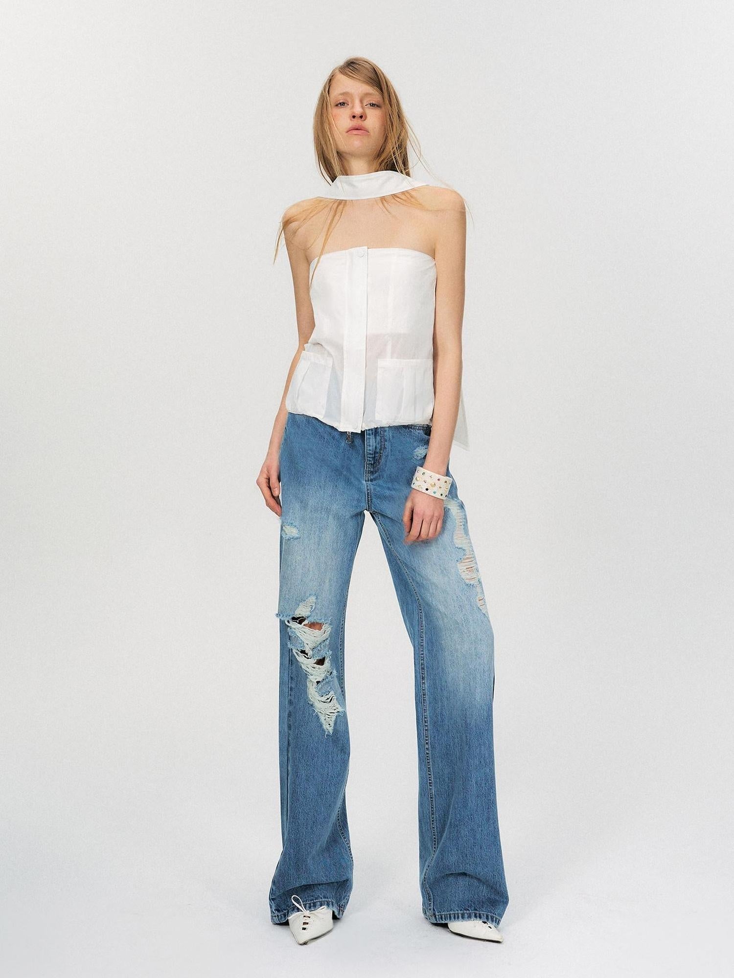The NeverMore Zipper Front Slim Short Solid White Office Chic Strapless Tube Tops